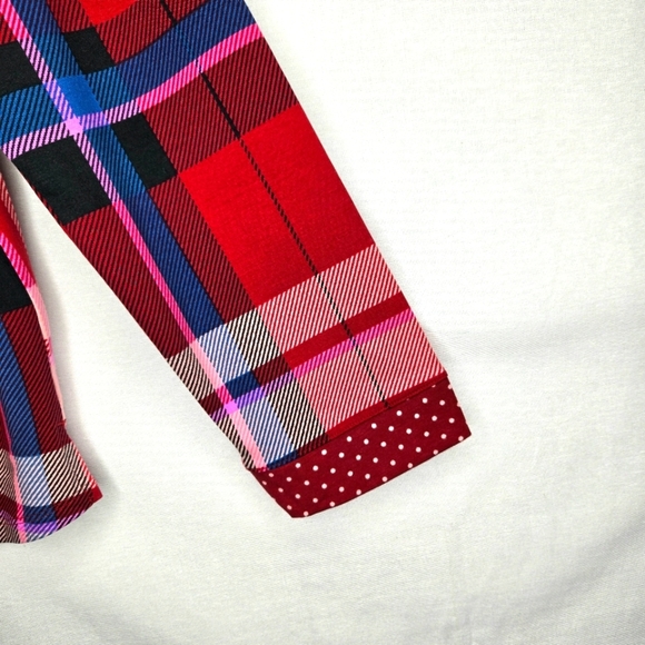 Soma Embraceable Notch Collar Pajama Top. Red Plaid XL - Picture 4 of 14